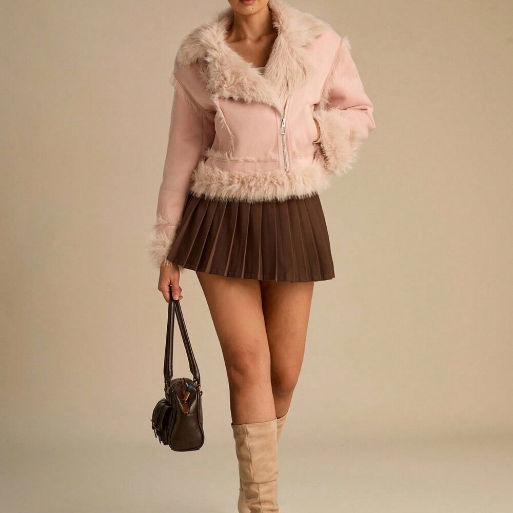 Purple Casual Women's Romantic Suede Faux Fur Coat - Picture 6 of 8
